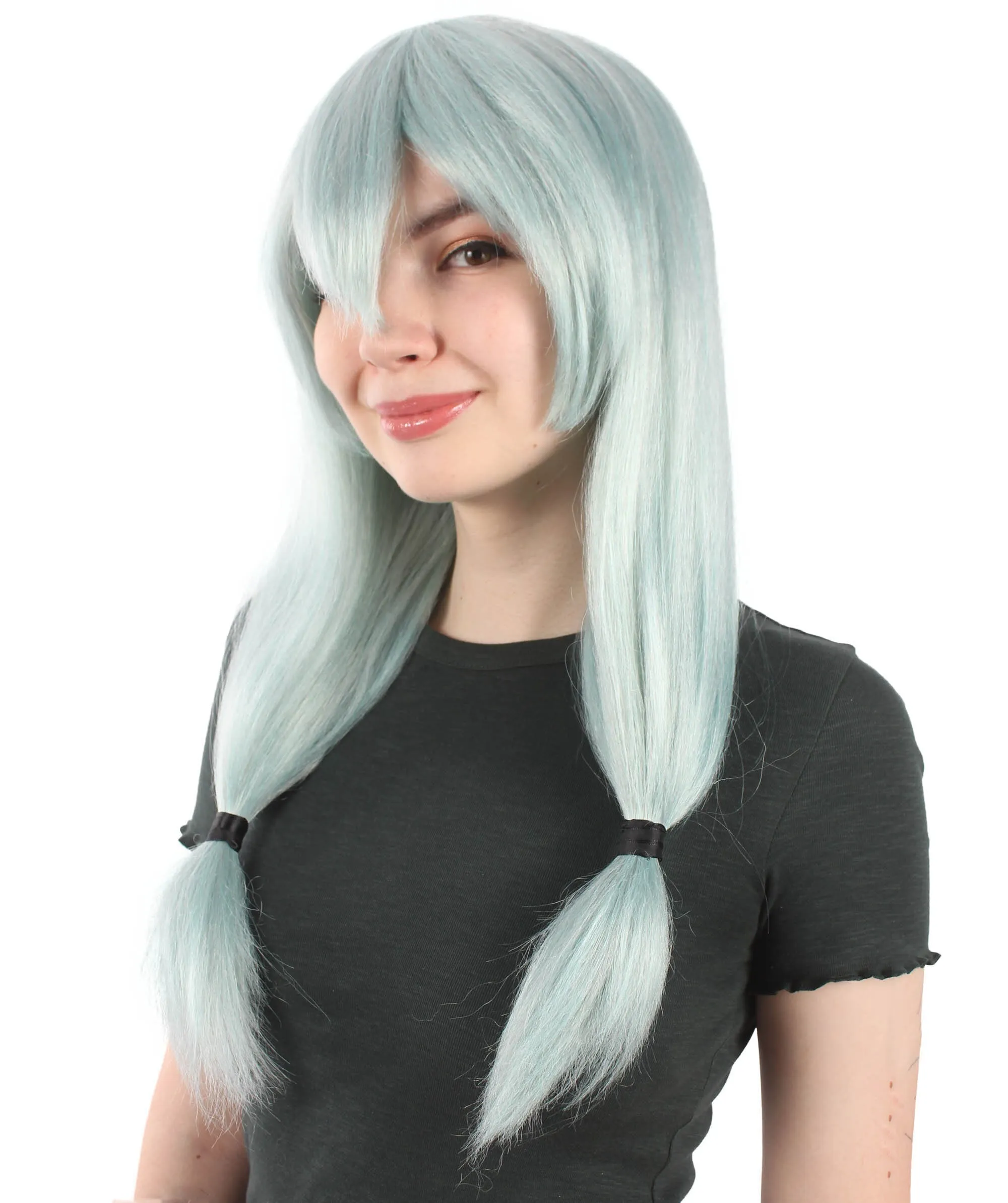 Adult Unisex Super Natural Anime Villian Long Grayish-blue Wig with Hair Tied Strands | Best for Halloween | Flame-retardant Synthetic Fiber