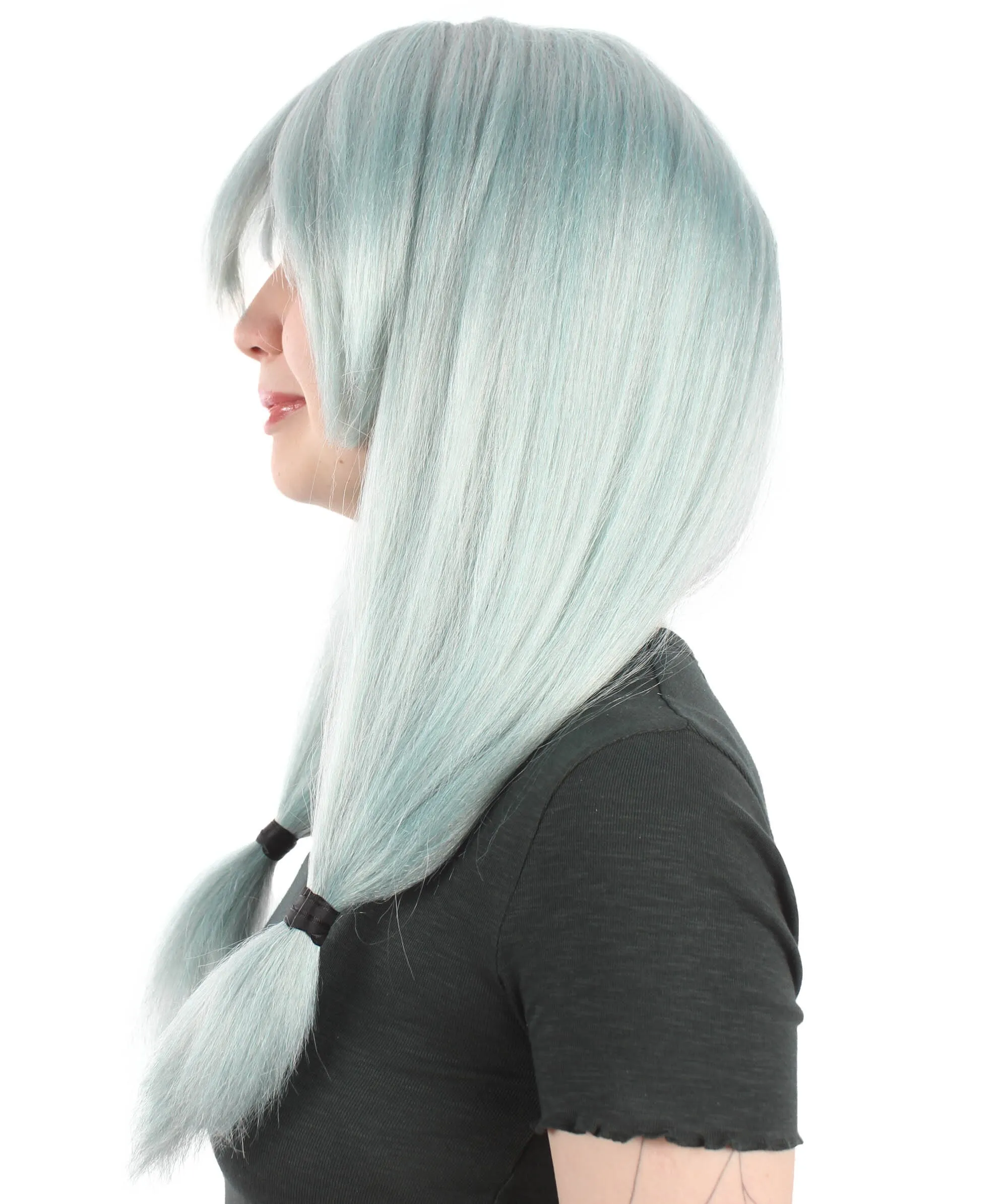 Adult Unisex Super Natural Anime Villian Long Grayish-blue Wig with Hair Tied Strands | Best for Halloween | Flame-retardant Synthetic Fiber