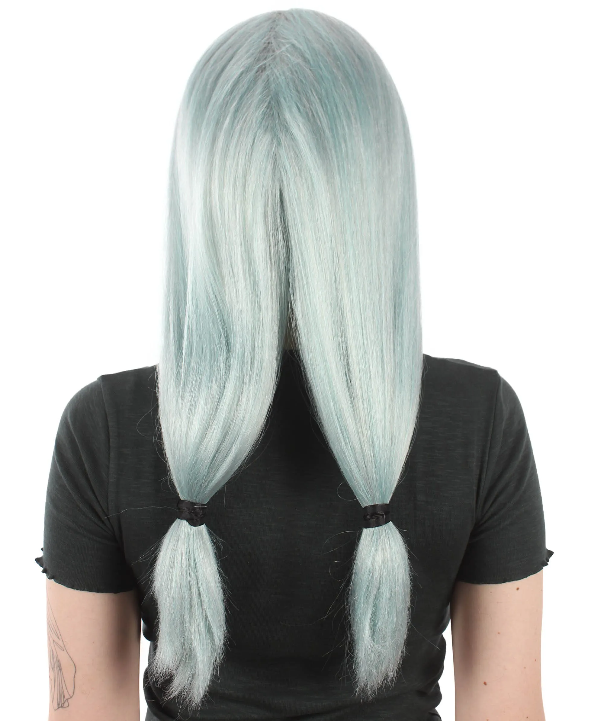 Adult Unisex Super Natural Anime Villian Long Grayish-blue Wig with Hair Tied Strands | Best for Halloween | Flame-retardant Synthetic Fiber