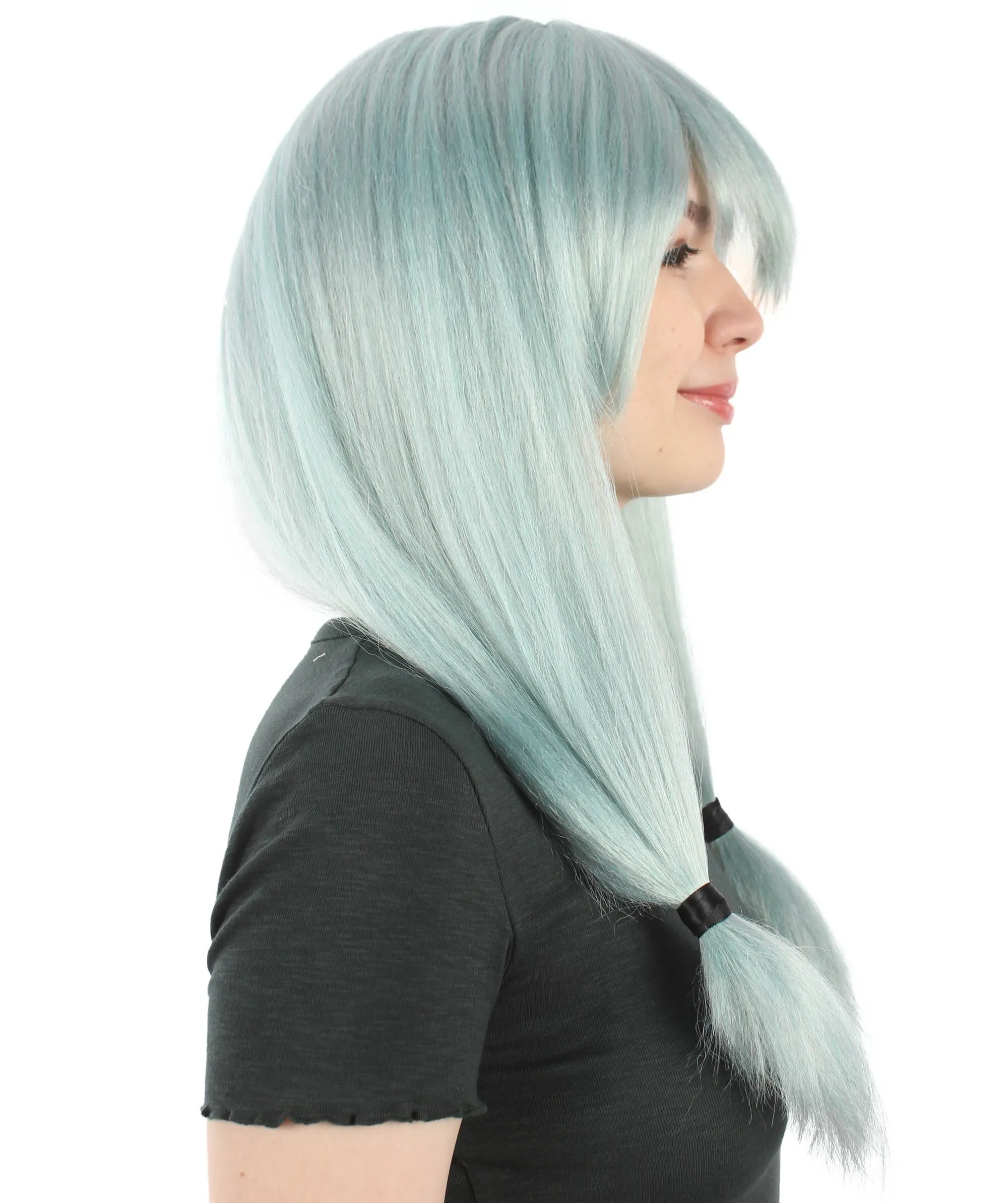 Adult Unisex Super Natural Anime Villian Long Grayish-blue Wig with Hair Tied Strands | Best for Halloween | Flame-retardant Synthetic Fiber