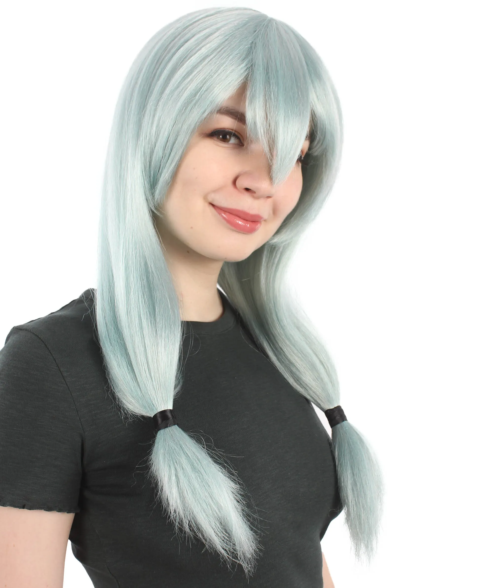 Adult Unisex Super Natural Anime Villian Long Grayish-blue Wig with Hair Tied Strands | Best for Halloween | Flame-retardant Synthetic Fiber