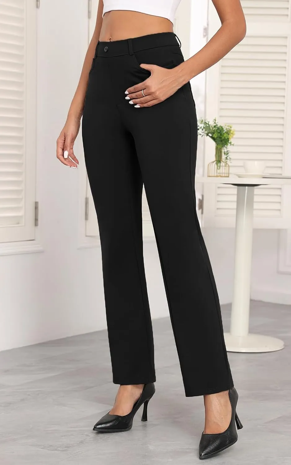 Agenlulu High Waisted Dress Pants for Women Petite/Regular/Tall Straight Leg Pull On Office Work Slacks 28"/29.5"/31.5"