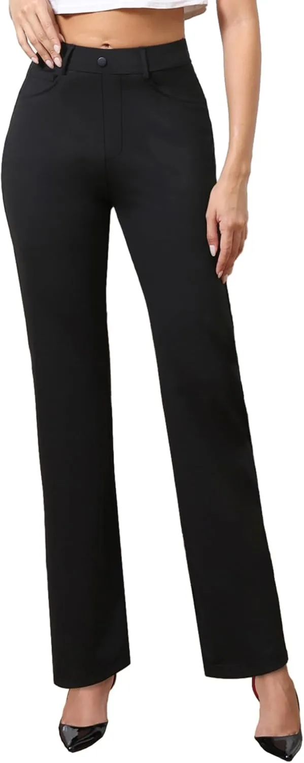 Agenlulu High Waisted Dress Pants for Women Petite/Regular/Tall Straight Leg Pull On Office Work Slacks 28"/29.5"/31.5"