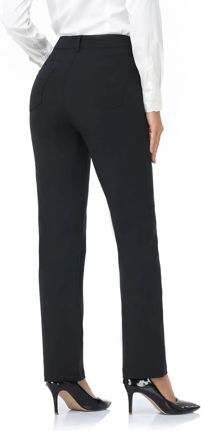 Agenlulu High Waisted Dress Pants for Women Petite/Regular/Tall Straight Leg Pull On Office Work Slacks 28"/29.5"/31.5"