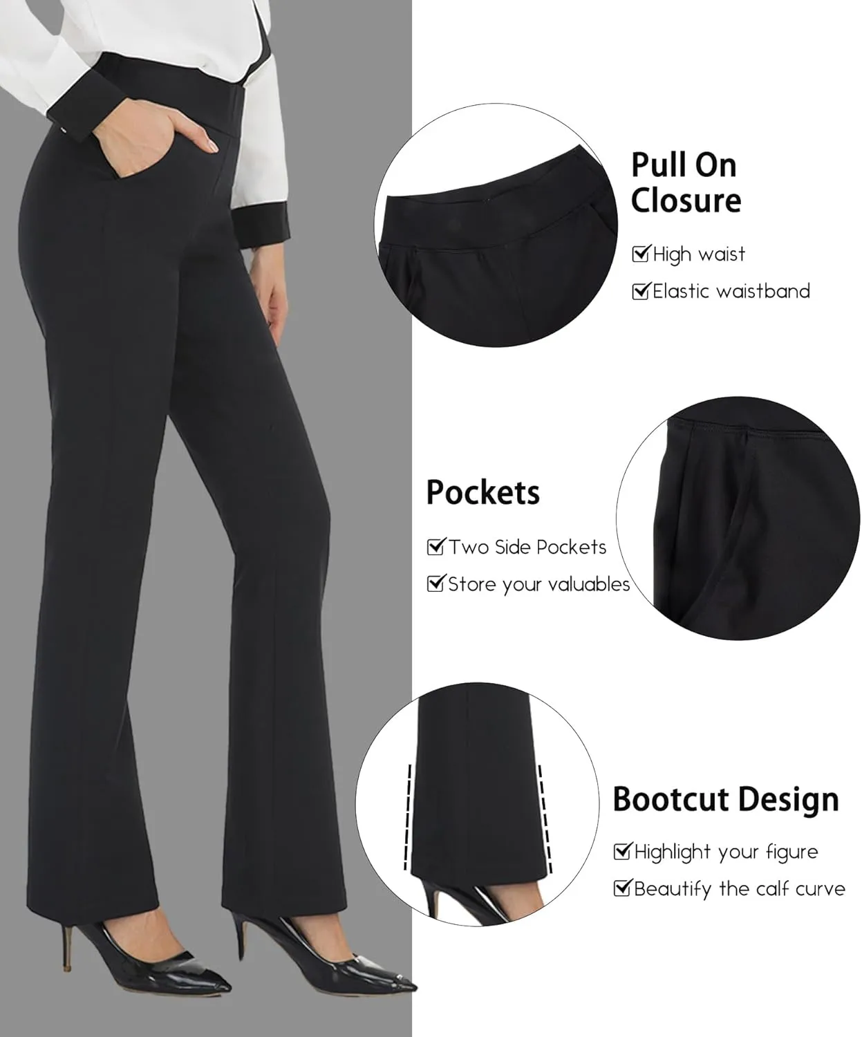 Agenlulu High Waisted Yoga Dress Pants with Pockets for Women Petite/Regular/Tall Bootcut Work Slacks 28"/29.5"/31.5"