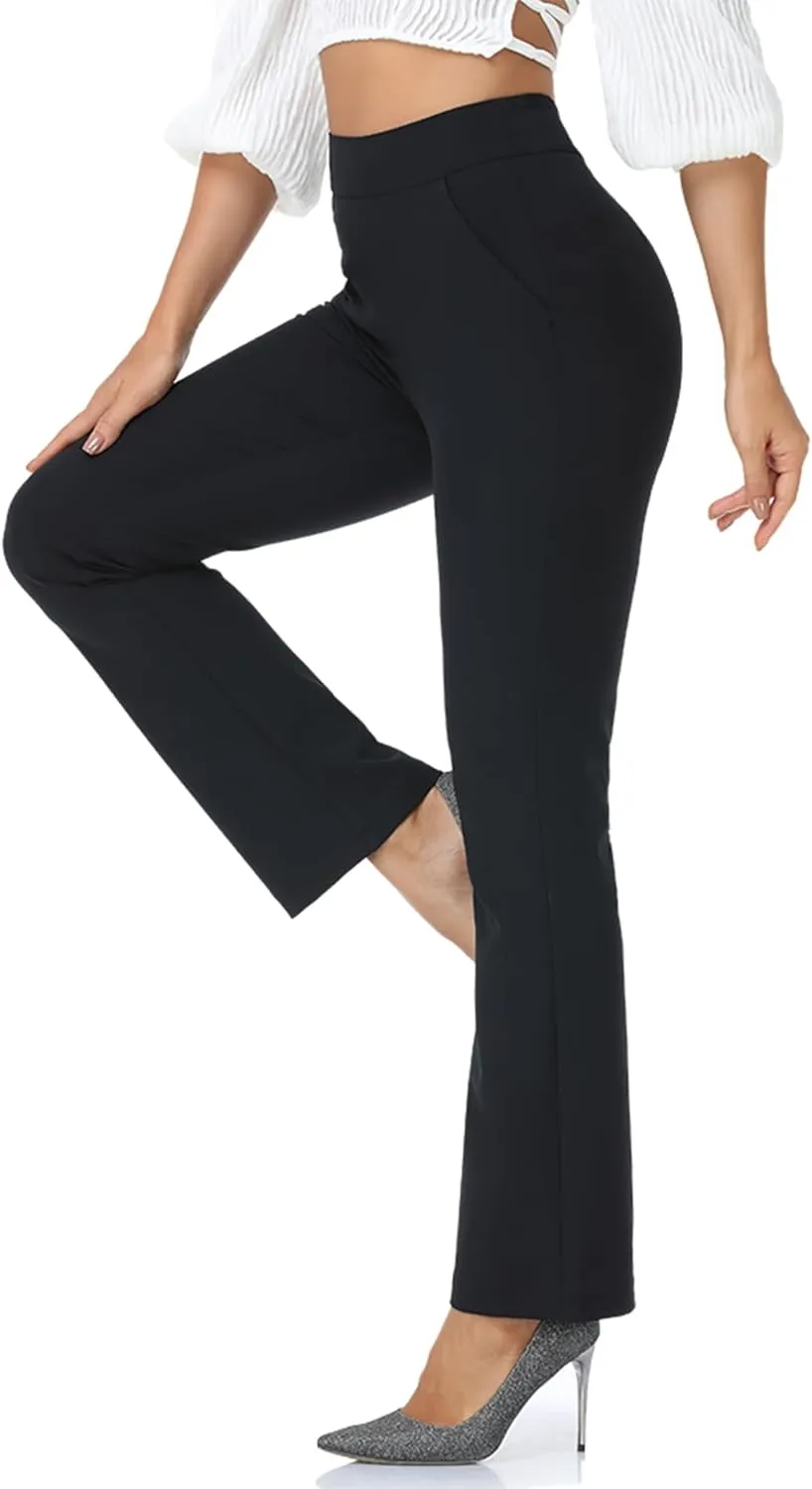 Agenlulu High Waisted Yoga Dress Pants with Pockets for Women Petite/Regular/Tall Bootcut Work Slacks 28"/29.5"/31.5"
