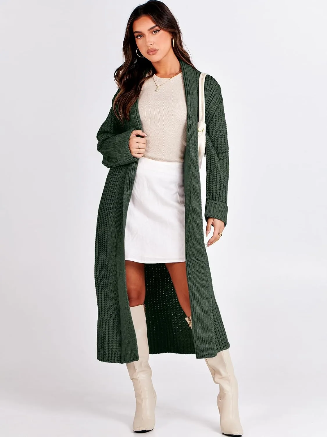 ANRABESS Women Knit Long Cardigan Long Sleeve Open Front Lapel Oversized Sweater Coat 2025 Fall Duster Outerwear Clothes