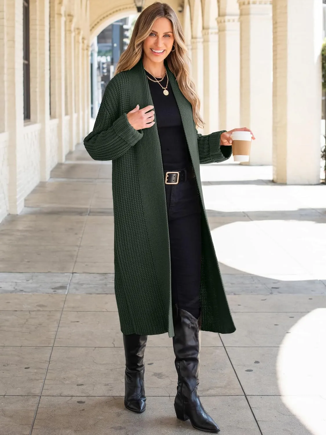 ANRABESS Women Knit Long Cardigan Long Sleeve Open Front Lapel Oversized Sweater Coat 2025 Fall Duster Outerwear Clothes