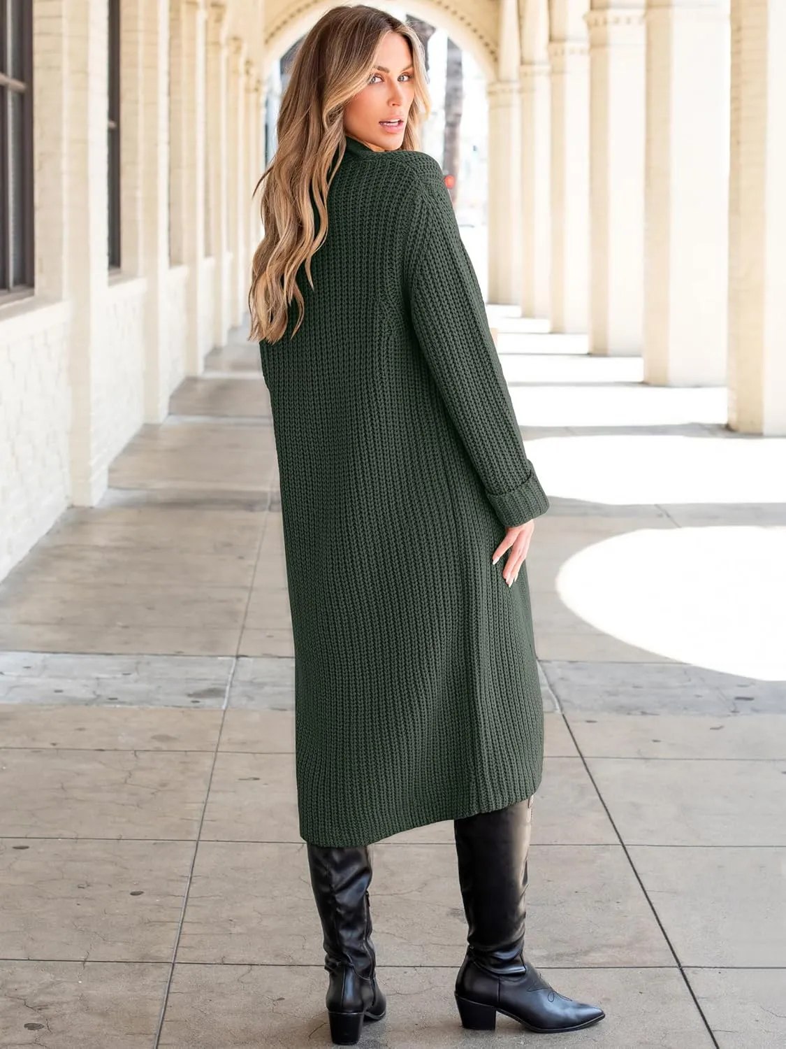 ANRABESS Women Knit Long Cardigan Long Sleeve Open Front Lapel Oversized Sweater Coat 2025 Fall Duster Outerwear Clothes