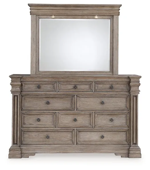 Blairhurst California King Panel Bed with Mirrored Dresser