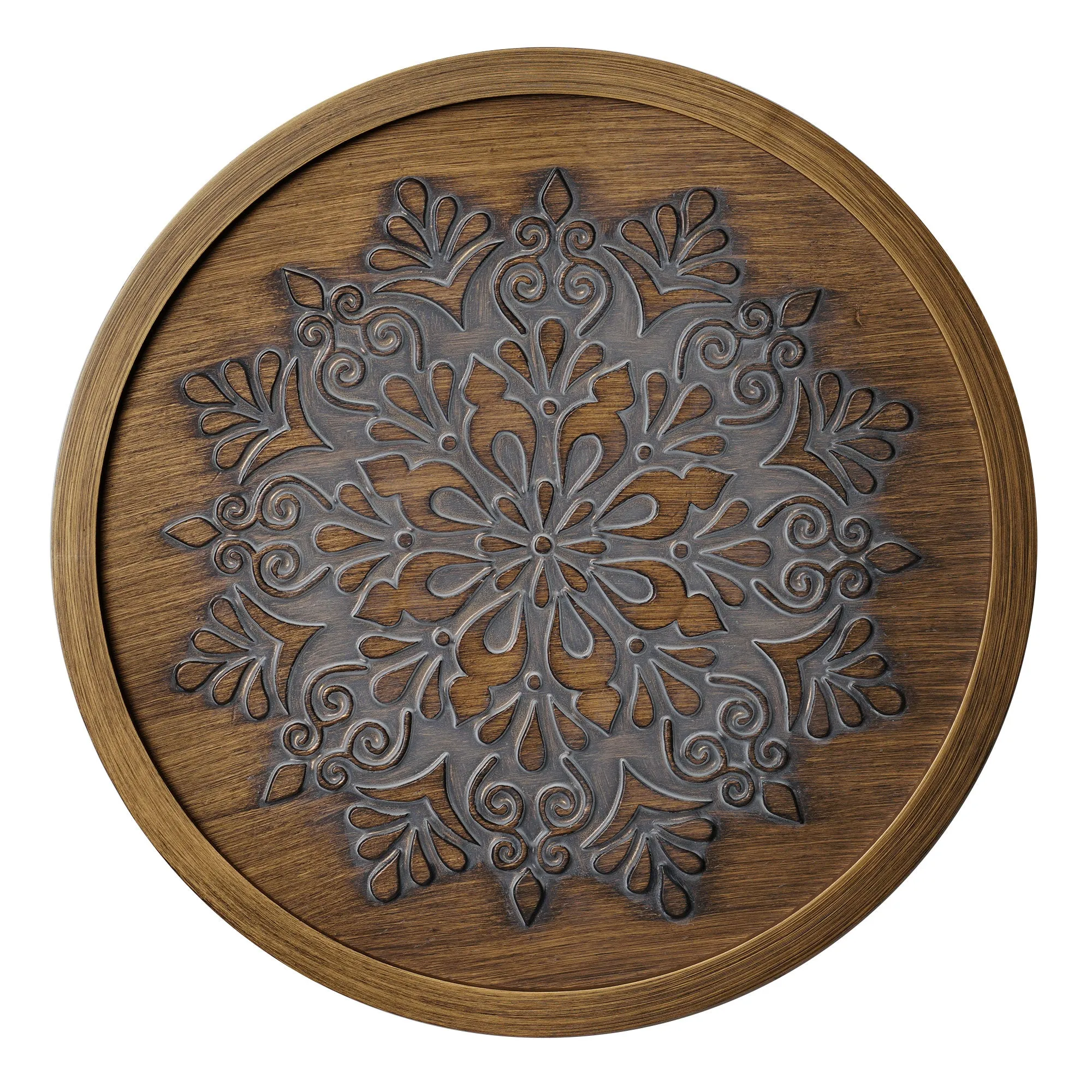 Boho Rustic Farmhouse Wood Framed Wall Medallion - Brown, Grey (17")