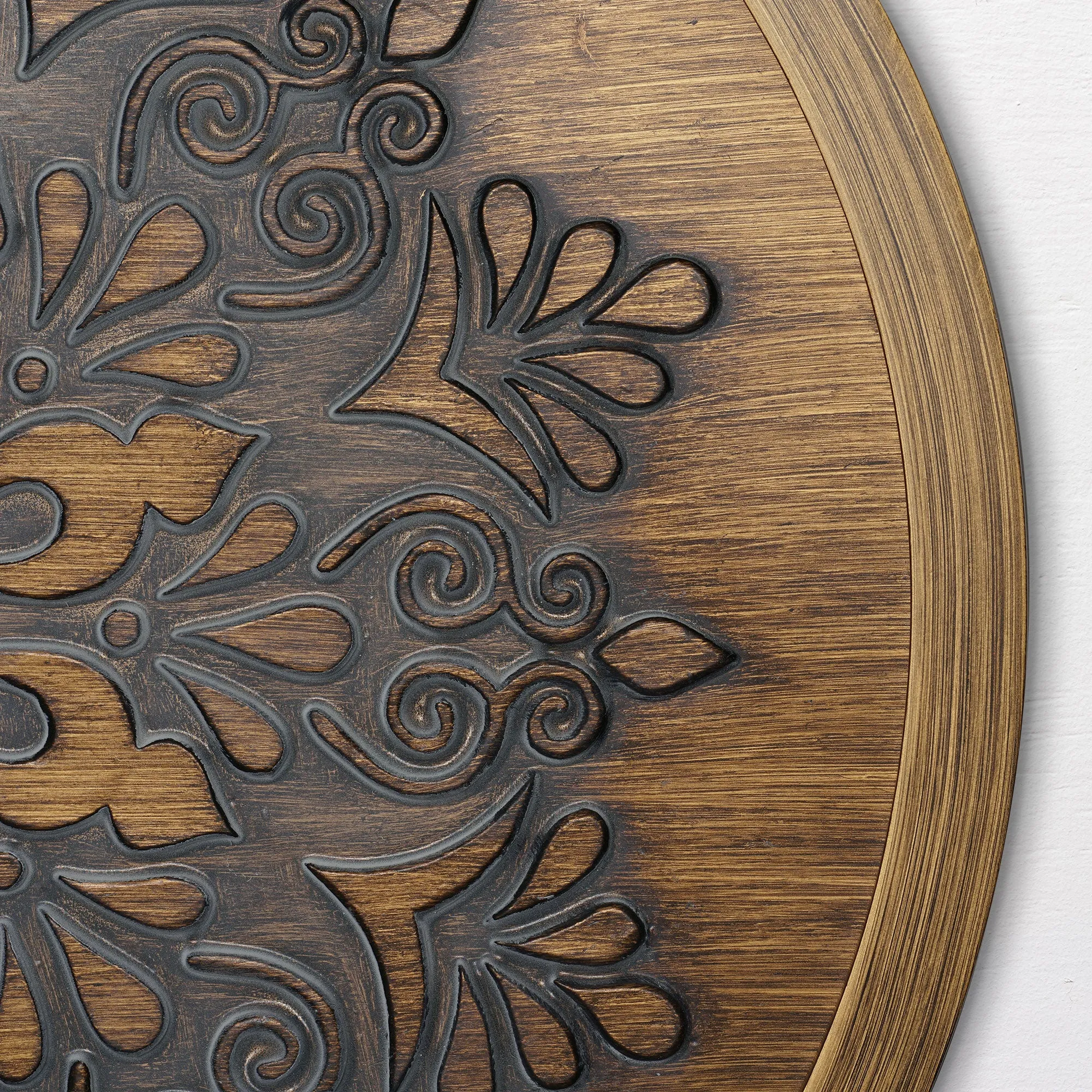 Boho Rustic Farmhouse Wood Framed Wall Medallion - Brown, Grey (17")