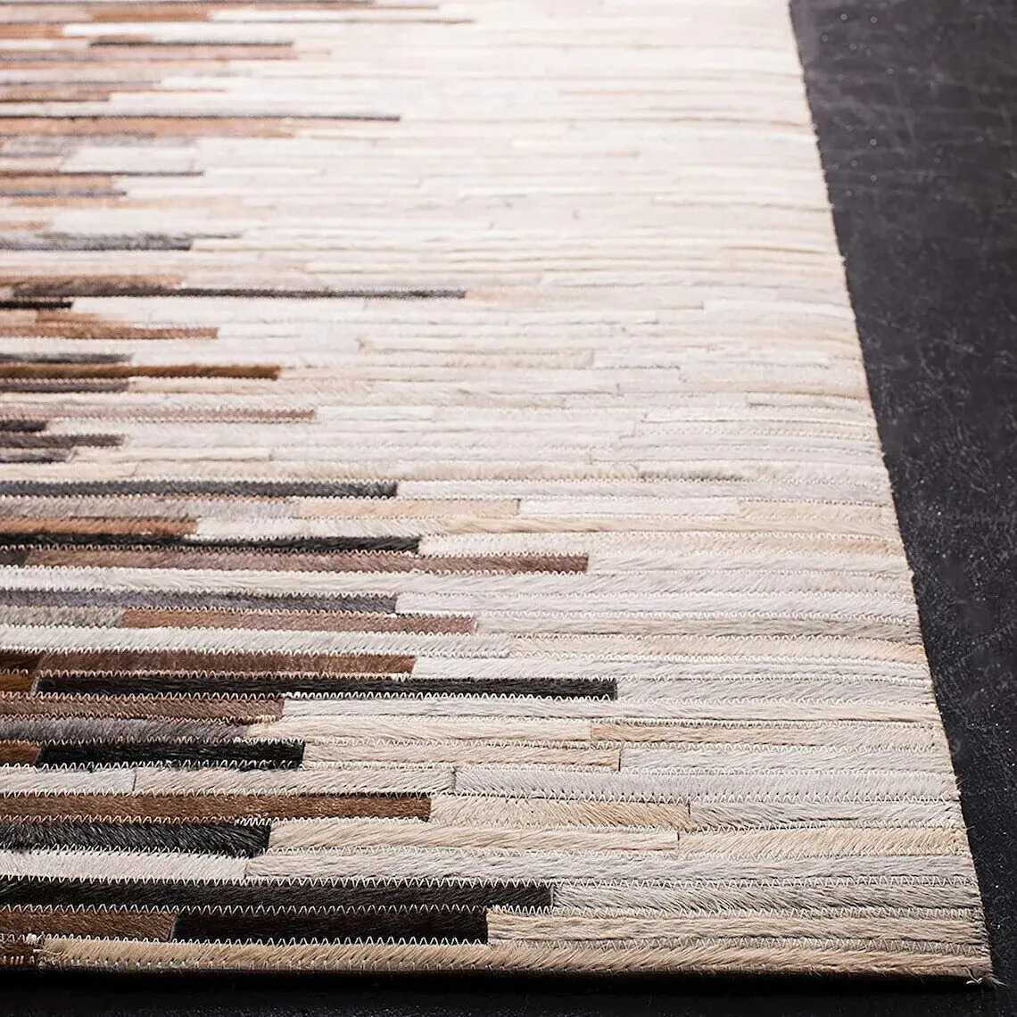 Boho Style Multicolor Natural Cowhide Patchwork Rug, Handmade Area Rug