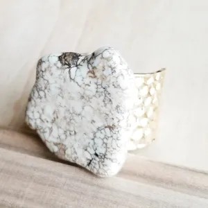 Chunky White Turquoise Slab on Hammered Gold Cuff RingBase 012s