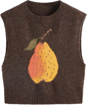 CIDER Womens Knit Wool-Blend Sleeveless Pear Graphic Sweater Vest Tank Top