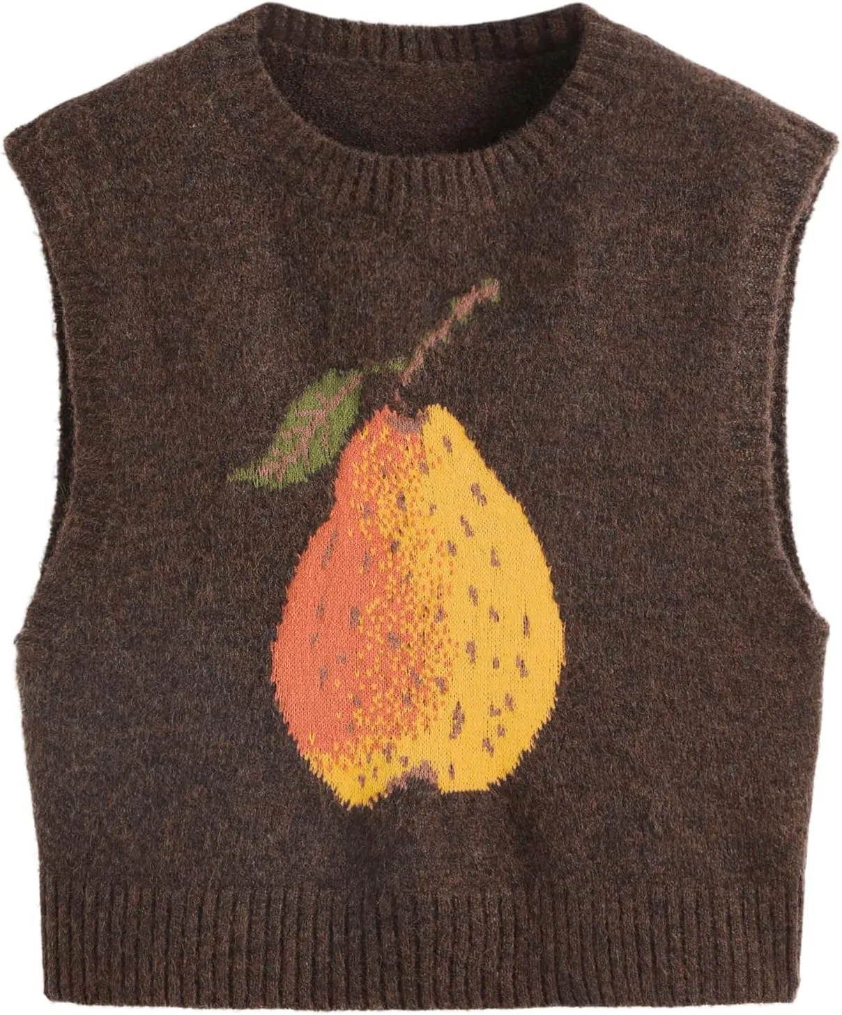 CIDER Womens Knit Wool-Blend Sleeveless Pear Graphic Sweater Vest Tank Top