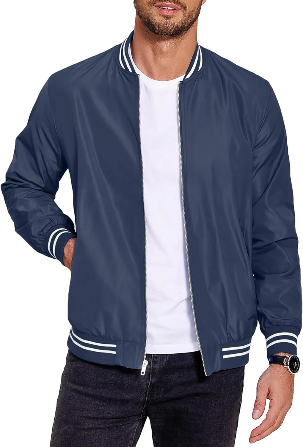 COOFANDY Men's Bomber Jackets Lightweight Windbreaker Full Zip Varsity Jacket Casual Outwear