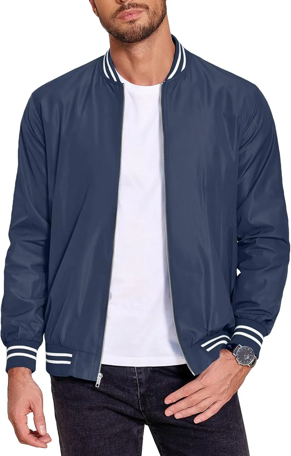 COOFANDY Men's Bomber Jackets Lightweight Windbreaker Full Zip Varsity Jacket Casual Outwear