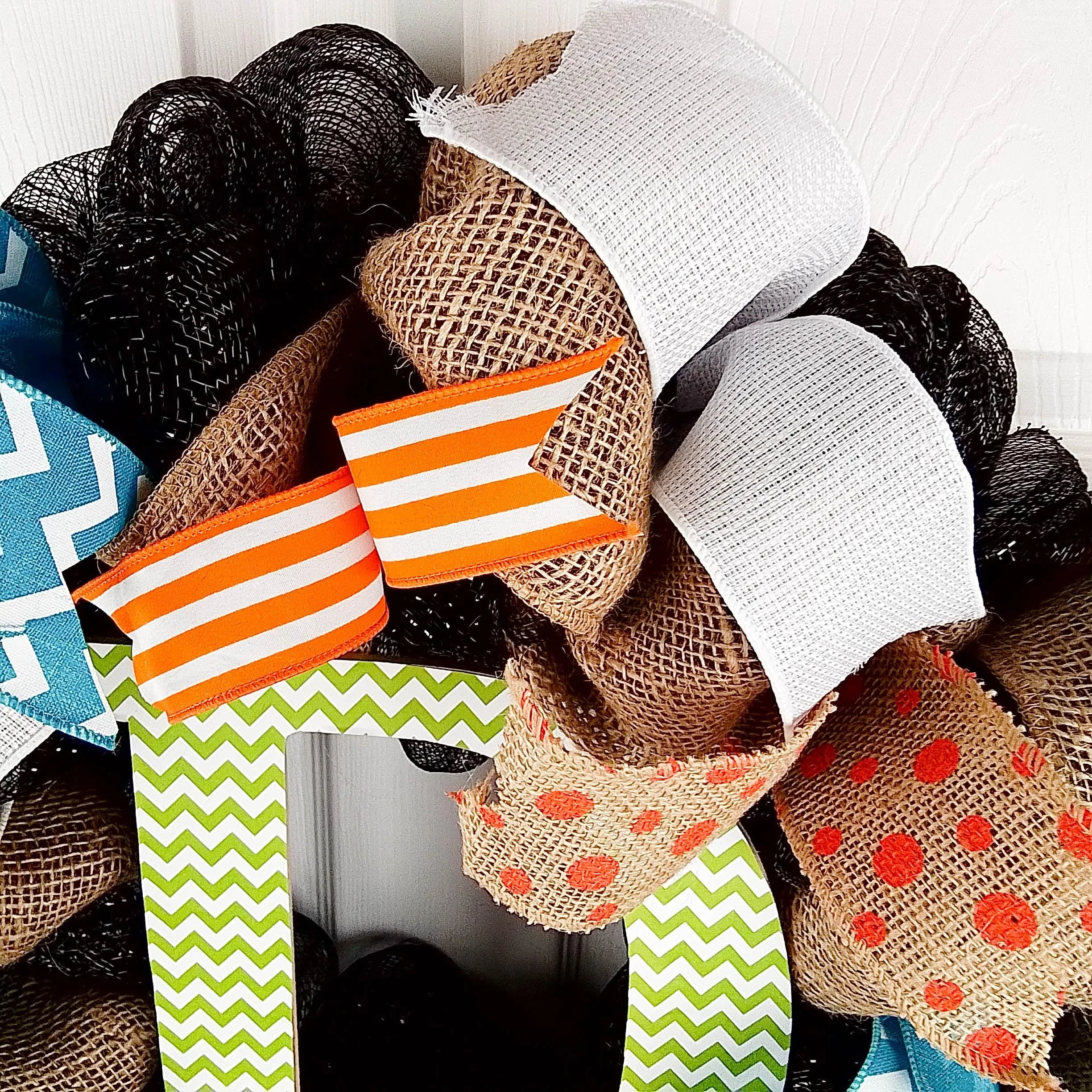 Custom Door Wreath, Burlap Monogram Wreath, Black Orange