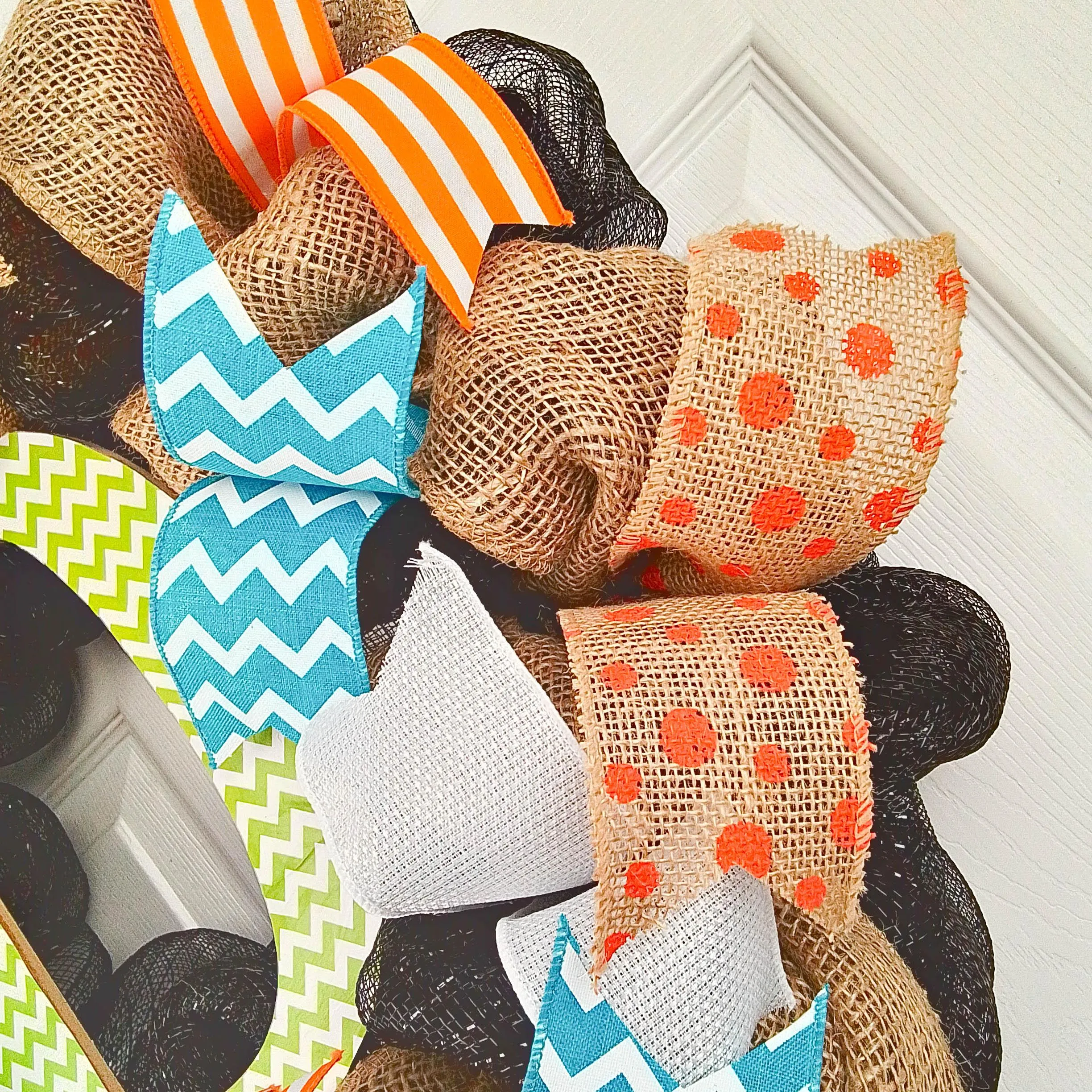 Custom Door Wreath, Burlap Monogram Wreath, Black Orange