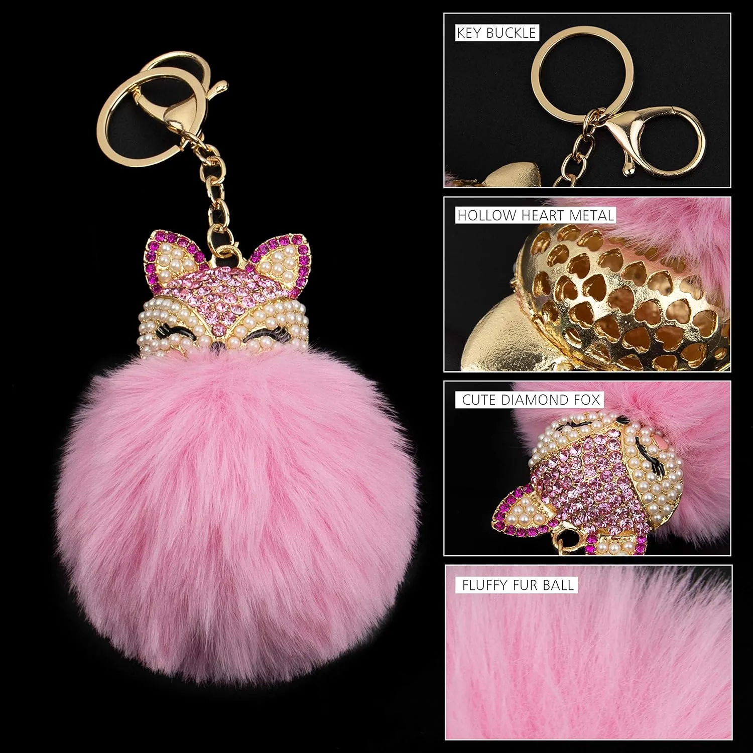 Cute Animal Pom Poms Keychain Ball Faux Fur Fluffy Key Ring Keychains for Women Girls Bag Purse