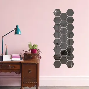 DecorWear 23 Hexagon Mirror Wall Stickers Black Mirror Stickers for Wall Stickers for Wall Size (10.5x12.1) Cm Acrylic Mirror Wall Decor Sticker, 3D Wall Mirror Stickers, Unframed Hexagonal Stickers