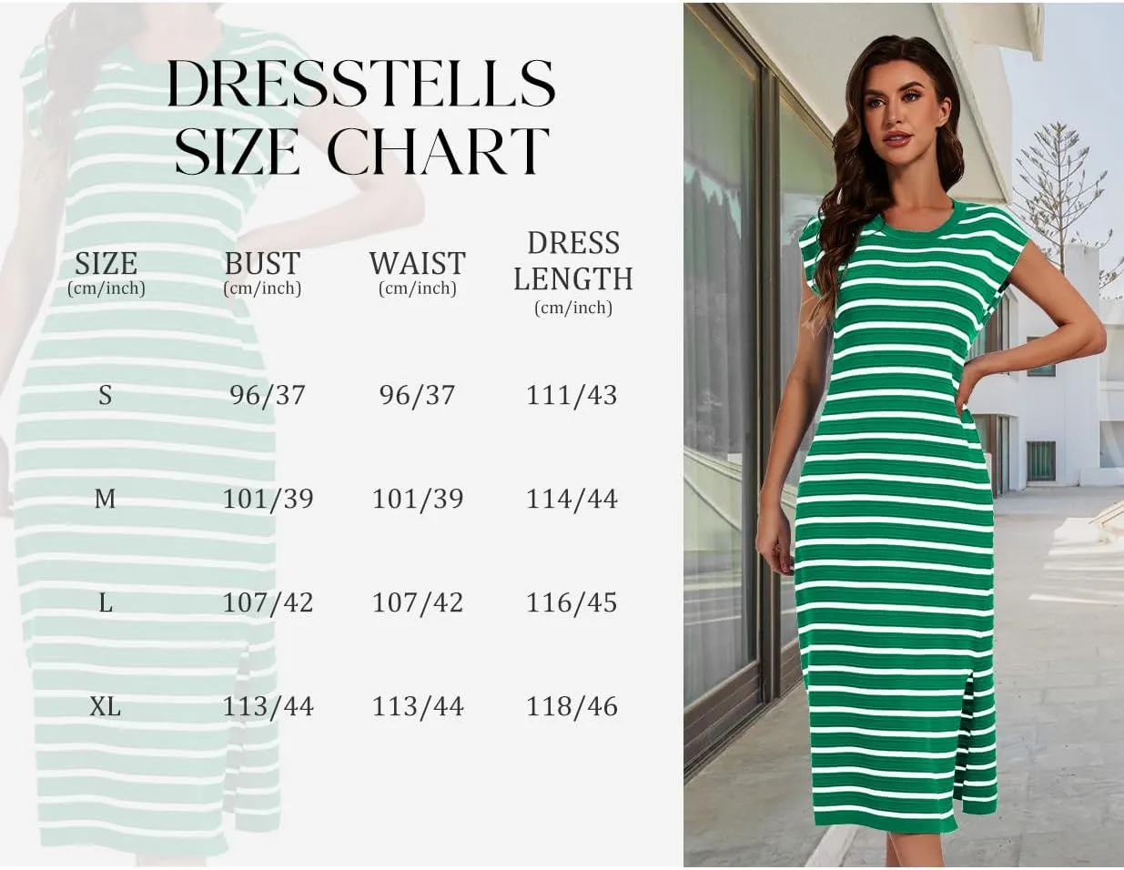 DRESSTELLS Women Summer Casual Striped Dresses, Knit Crew Neck Sleeveless Slit Hem Color Block Loose Midi Beach Dress