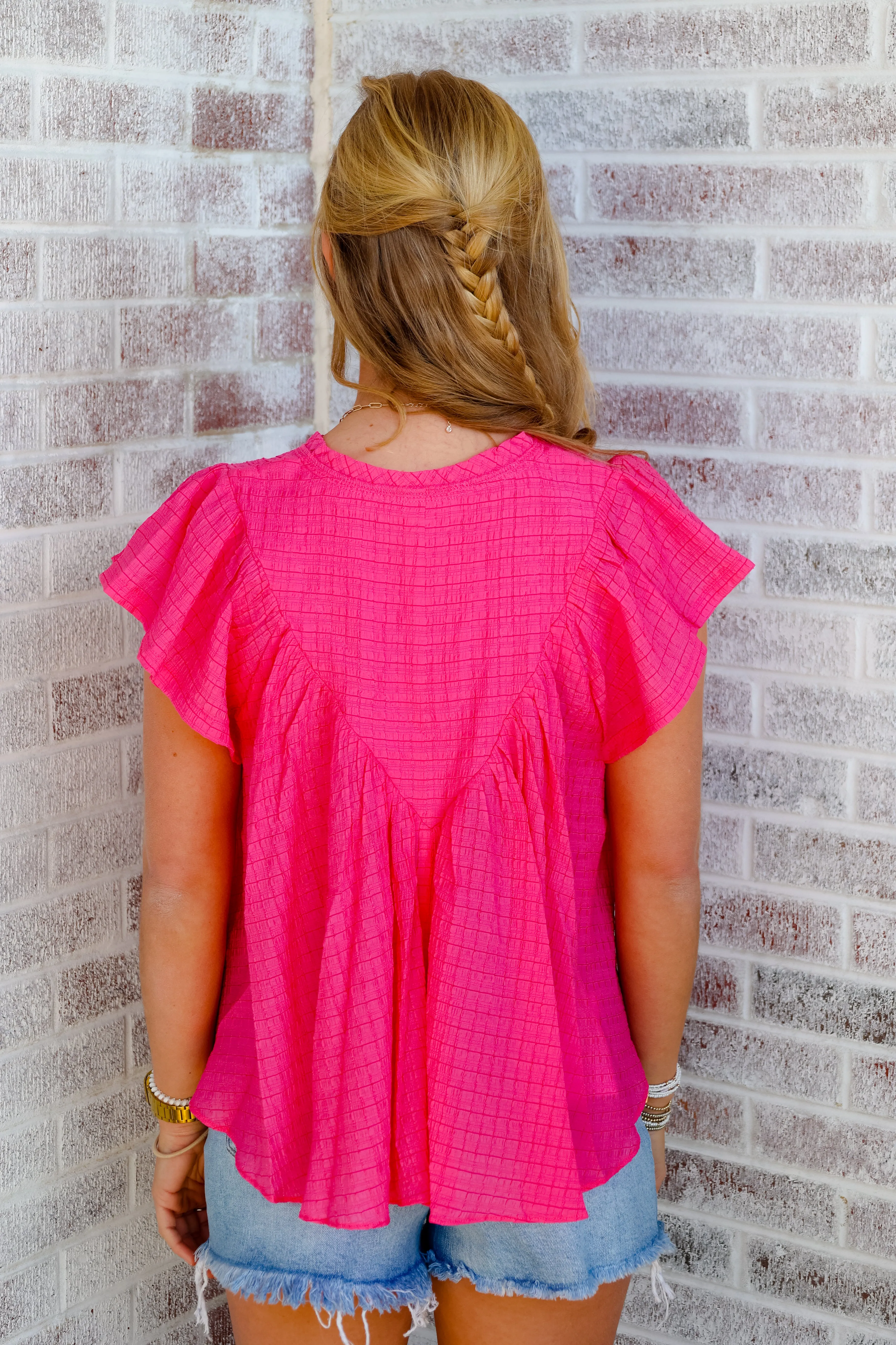 Embrace The Memories Flutter Sleeve Textured Top