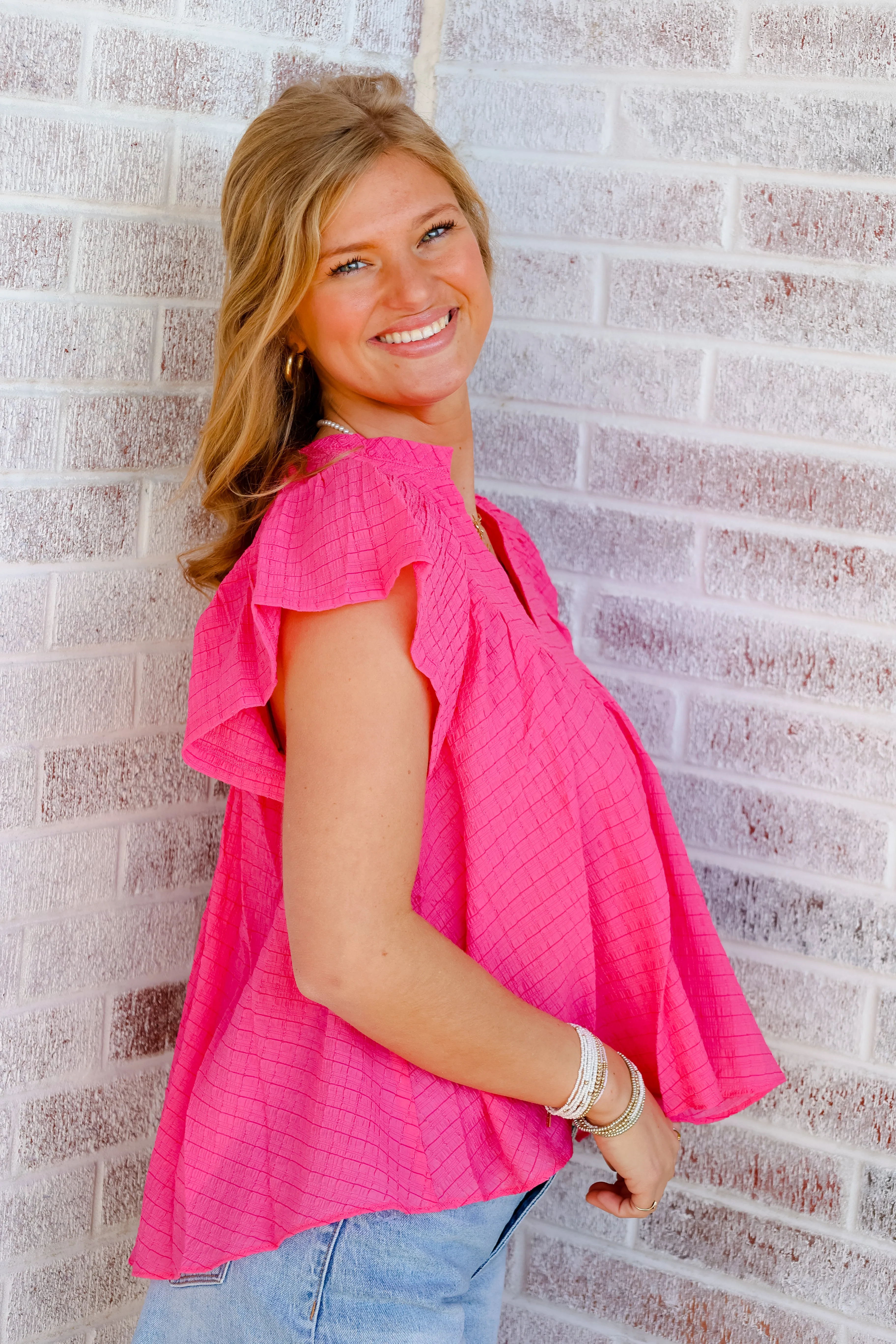 Embrace The Memories Flutter Sleeve Textured Top