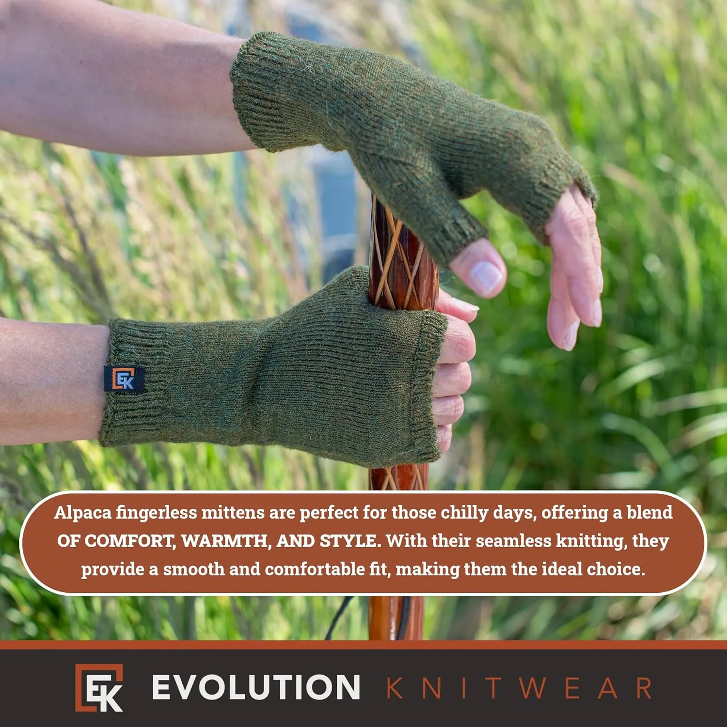 Evolution Knitwear Alpaca Knit Fingerless Mittens - Super Soft Baby Alpaca - Made in the USA - Small