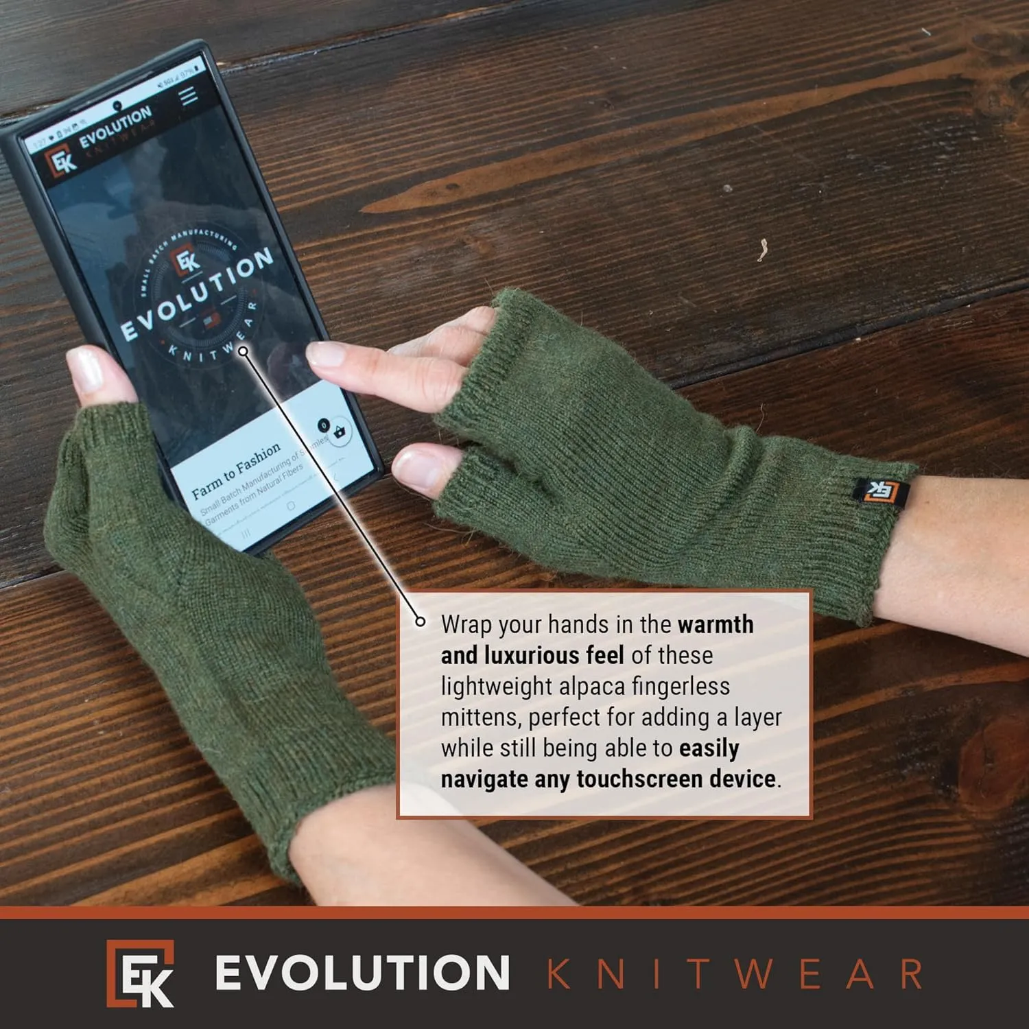 Evolution Knitwear Alpaca Knit Fingerless Mittens - Super Soft Baby Alpaca - Made in the USA - Small
