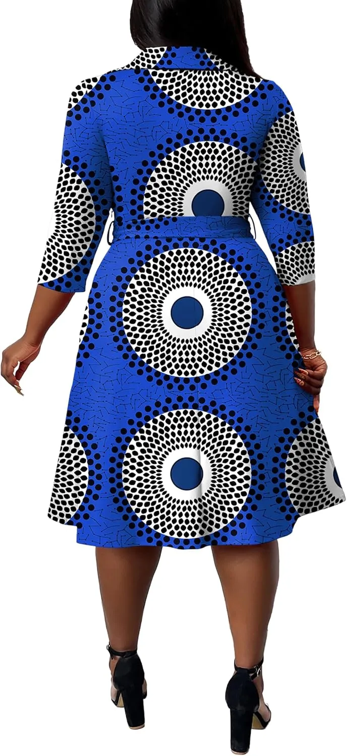 FANDEE Plus Size Midi Dress for Women - Printing Summer Dresses for Wedding Guest Cocktail Party 3/4 Sleeve V NeckXL-5XL