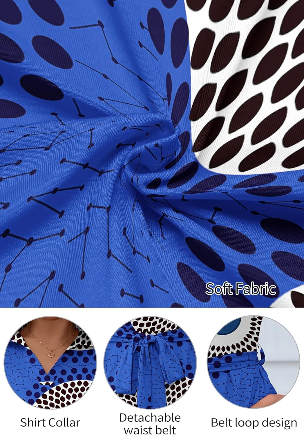 FANDEE Plus Size Midi Dress for Women - Printing Summer Dresses for Wedding Guest Cocktail Party 3/4 Sleeve V NeckXL-5XL