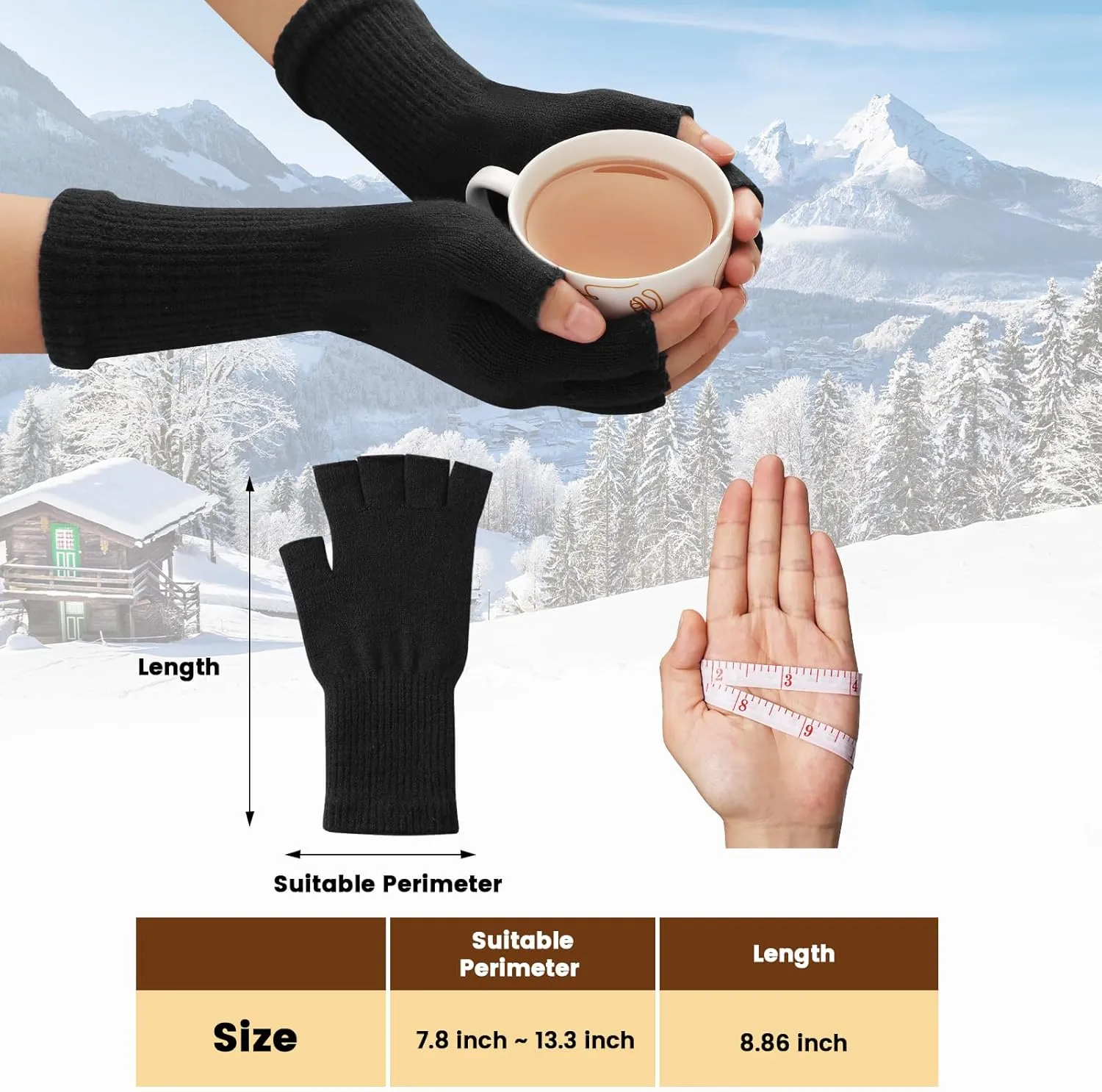 Fingerless Gloves for Women - Half Finger Typing Winter Gloves with Long Wrist Cuff Winter Knit Fingerless Mittens for Women