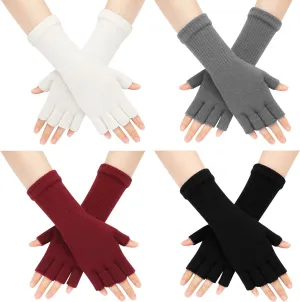 Fingerless Gloves for Women - Half Finger Typing Winter Gloves with Long Wrist Cuff Winter Knit Fingerless Mittens for Women