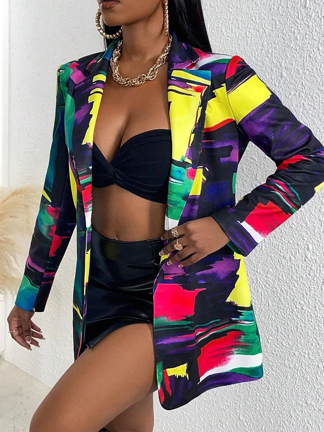 Floerns Women's Casual Long Sleeve Graphic Colorful Blazer Work Suit Jackets