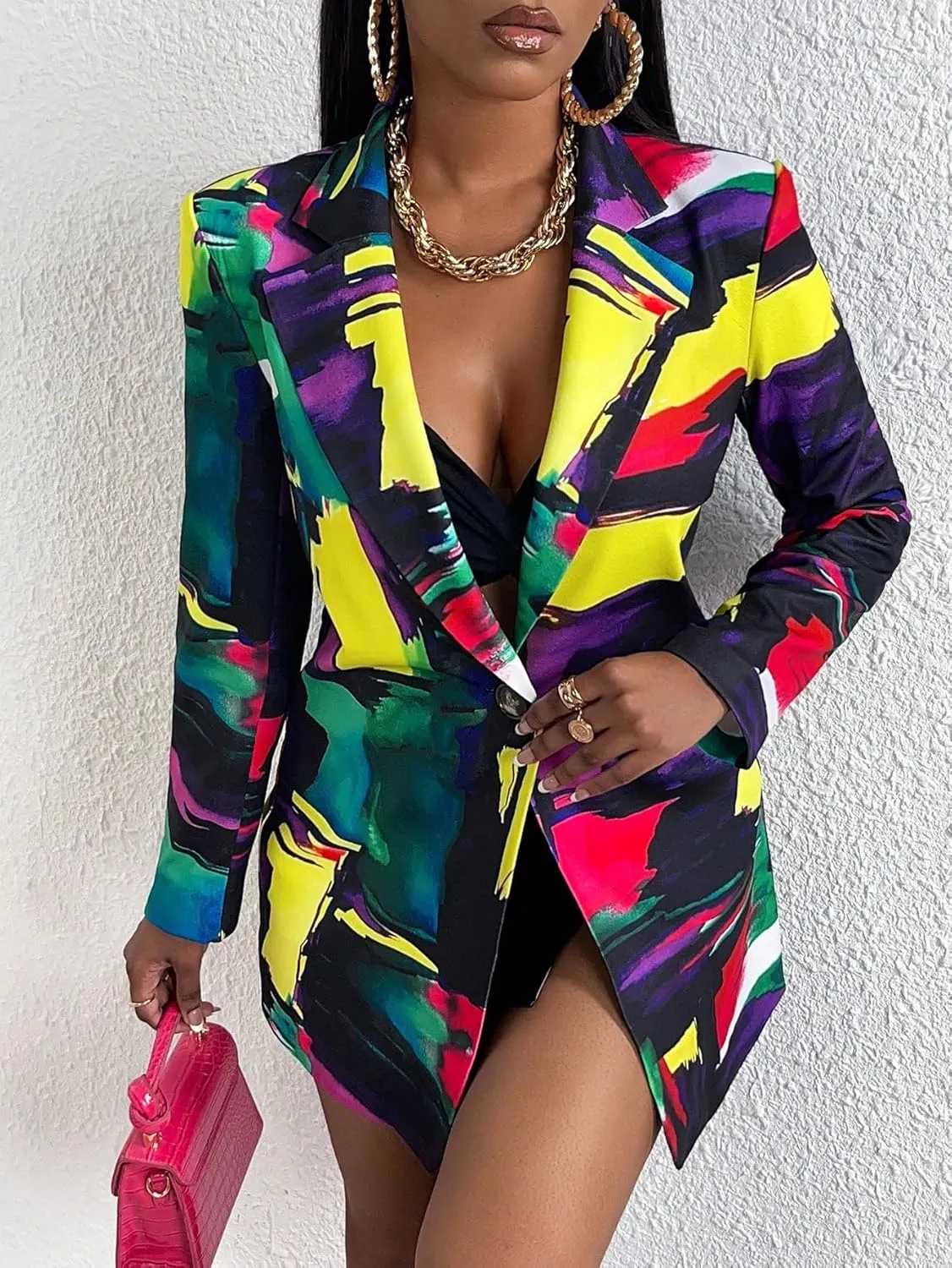 Floerns Women's Casual Long Sleeve Graphic Colorful Blazer Work Suit Jackets