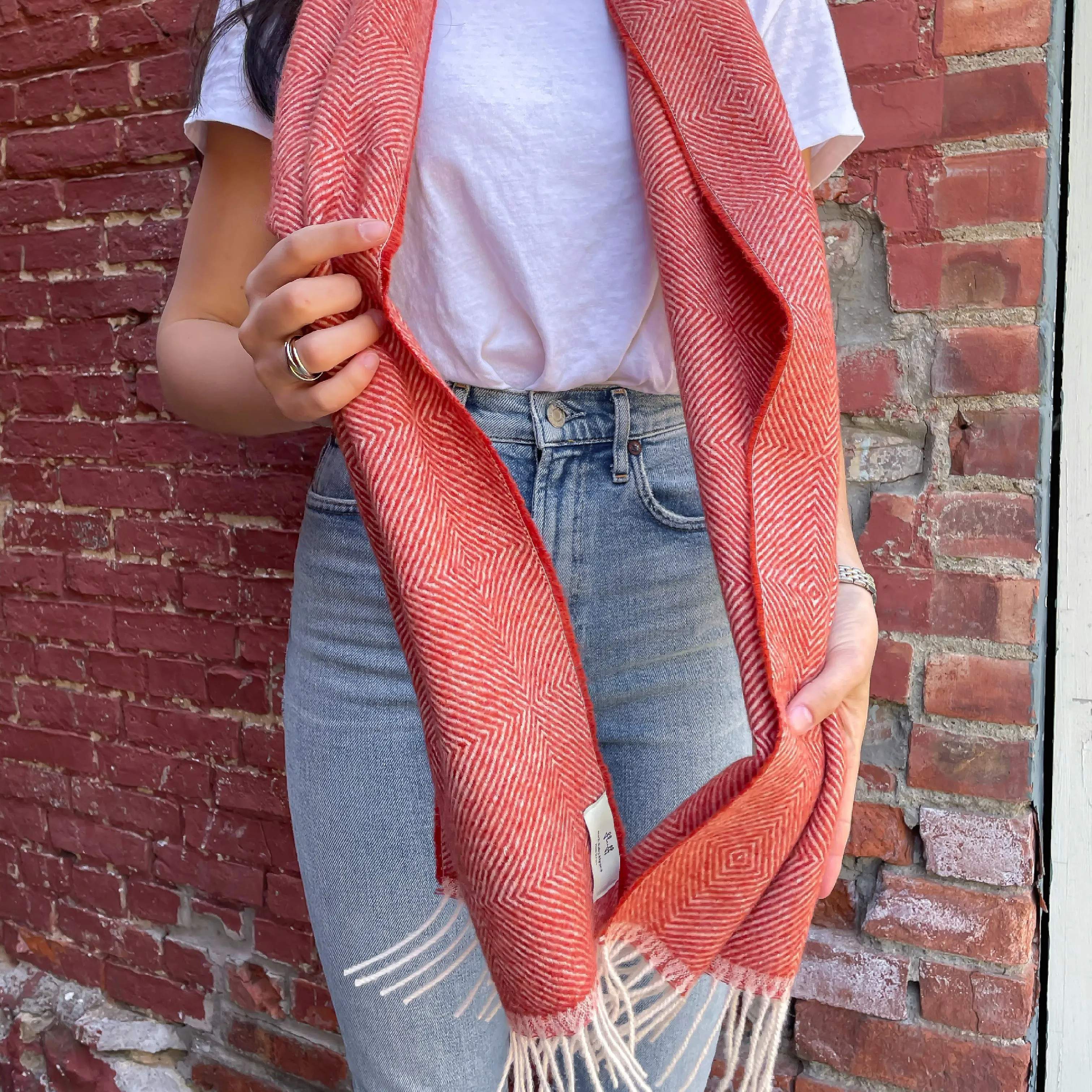 Fluff Diamond Pattern Baby Alpaca Scarf