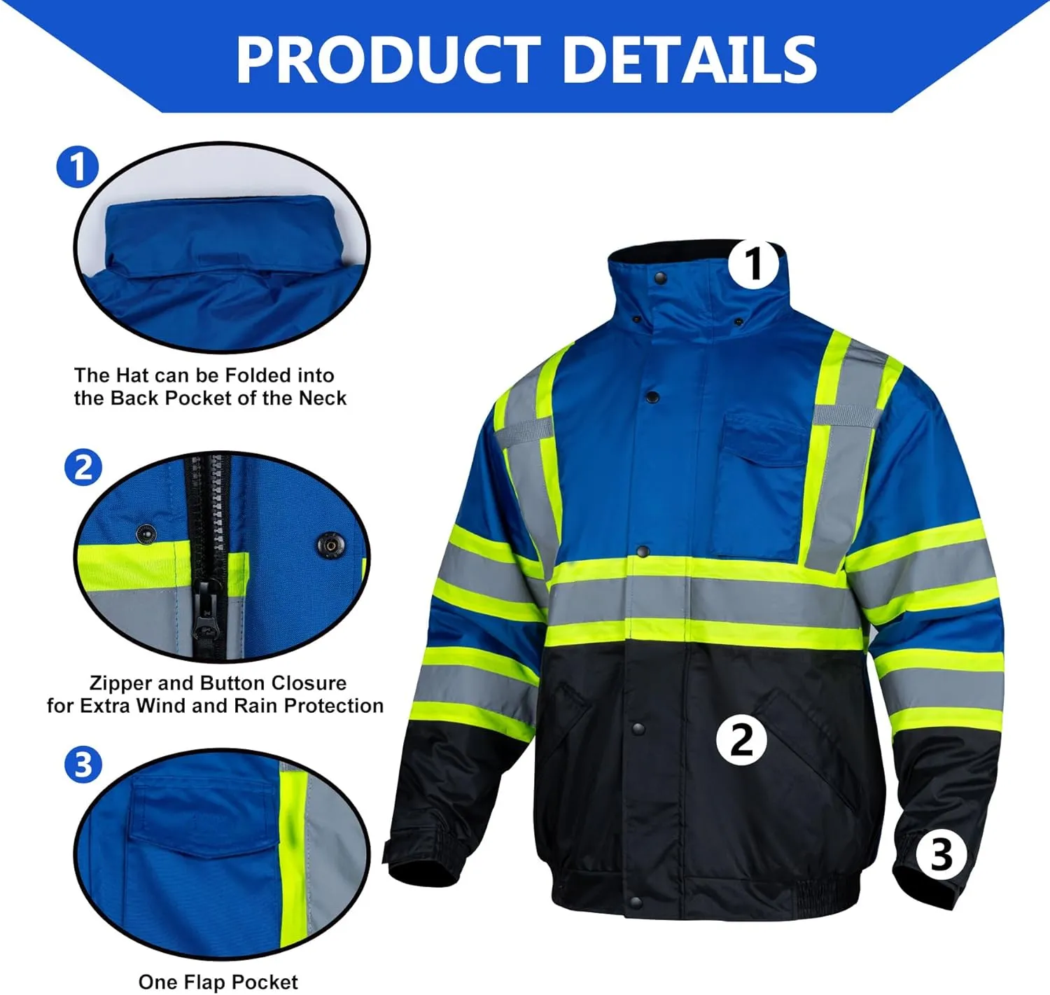FONIRRA High Visibility Reflective Jackets for Men Hi Vis Waterproof Class 3 Safety Jackets Work Construction Bomber Coats