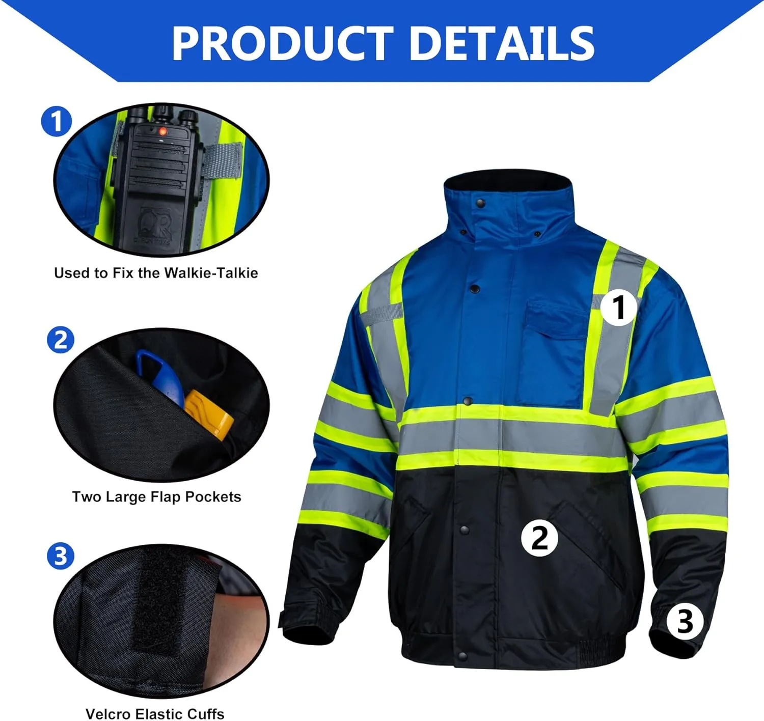 FONIRRA High Visibility Reflective Jackets for Men Hi Vis Waterproof Class 3 Safety Jackets Work Construction Bomber Coats