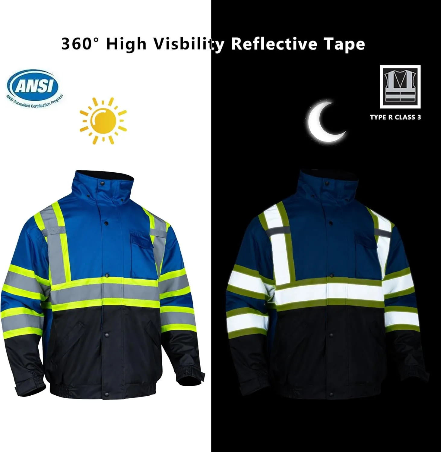 FONIRRA High Visibility Reflective Jackets for Men Hi Vis Waterproof Class 3 Safety Jackets Work Construction Bomber Coats