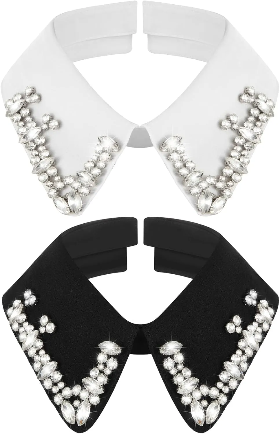Geyoga 2 Pcs Dickey Rhinestones Collar for Women Detachable Fake False Collar Choker White Black (Classic Style)
