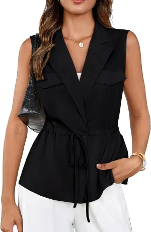 GRACE KARIN Women's Sleeveless Wrap Vest Tops Casual V Neck Peplum Dressy Blouse Drawstring Cardigan Outerwear Shirts
