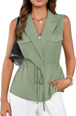 GRACE KARIN Women's Sleeveless Wrap Vest Tops Casual V Neck Peplum Dressy Blouse Drawstring Cardigan Outerwear Shirts