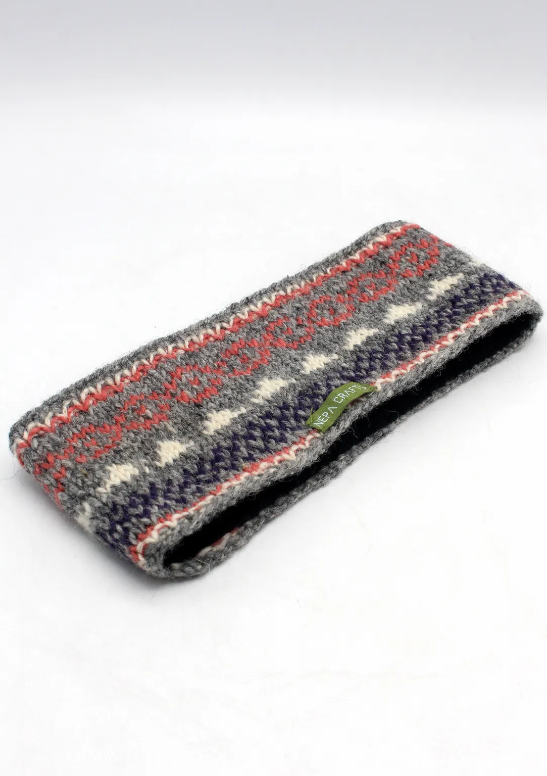 Grey Multicolor Pure Wool Winter Sherpa Head Band with Inner Fleece