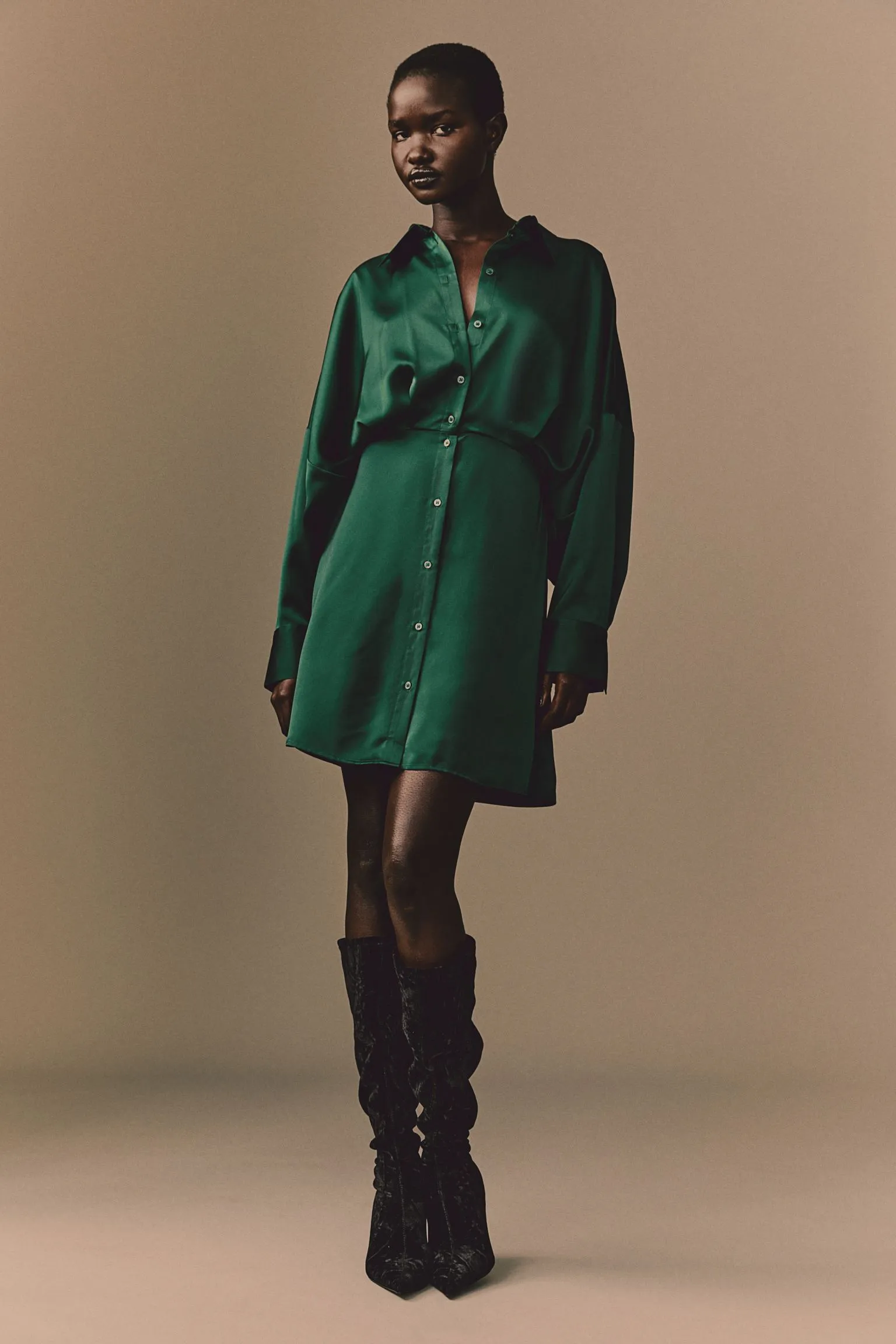 H&M Satin Shirt dress, dark green
