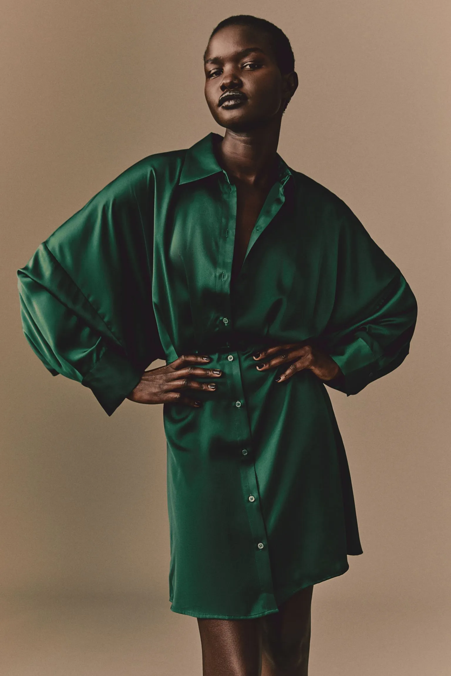H&M Satin Shirt dress, dark green