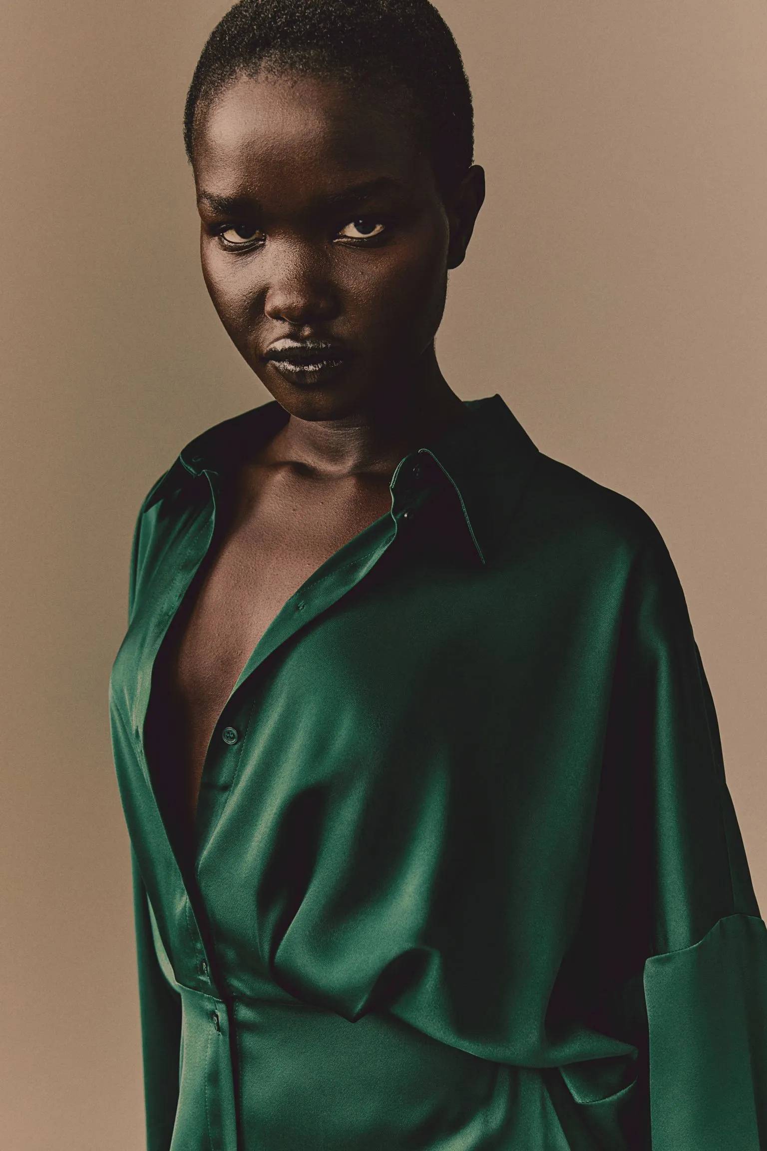 H&M Satin Shirt dress, dark green