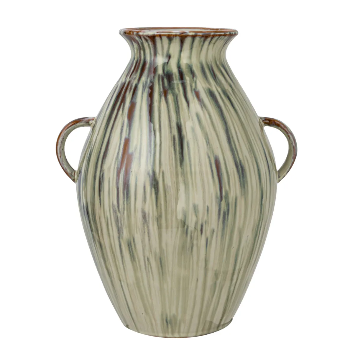 Hand-Painted Stoneware Vase with Handles