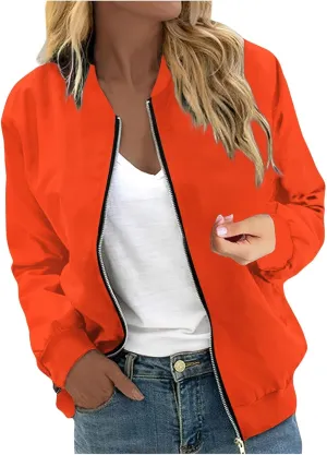Jackets for Women Lightweight Zip Up Bomber Jacket with Pockets Stand Collar Windproof Outwear Fashion Fall Coat